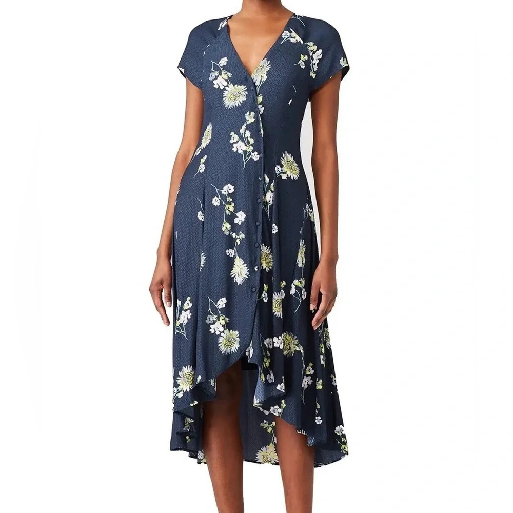 Free People Lost In You Blue Floral High Low Midi Dress Women’s Size S